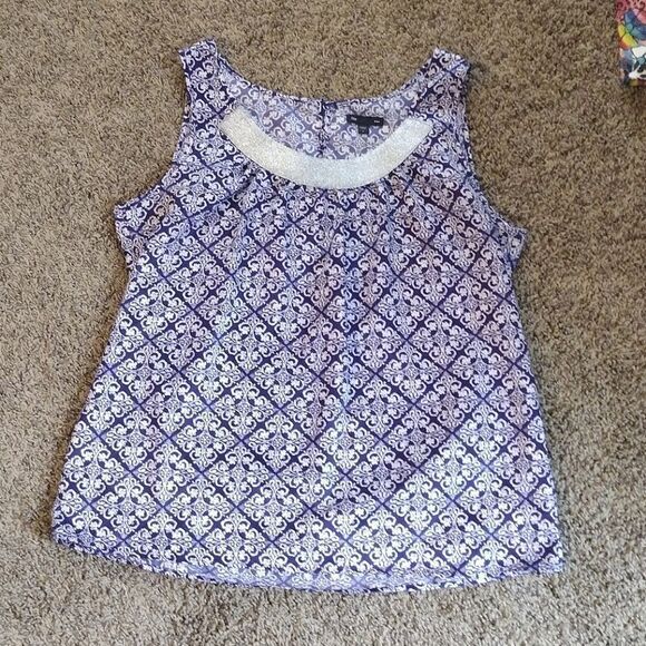 Gap Women's Size Large Royal Blue and White Print Scoop Neck Flowy Tank Top - Picture 4 of 10